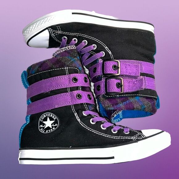 Big Girls Converse Chuck Taylor Glendale Hi Black Canvas Purple Sneakers Size 3 - Picture 4 of 8